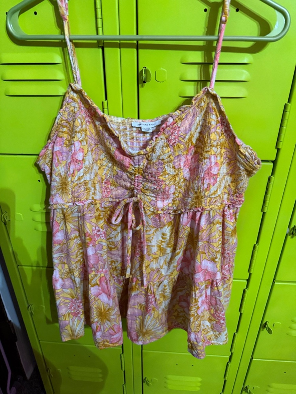 American Eagle Outfitters Pink & Mustard Floral Smocked Camisole